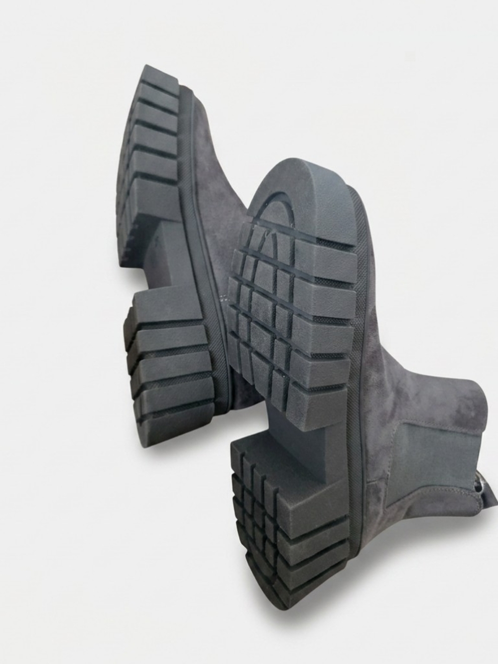 Platform Lug-Sole Chelsea Booties - Gray